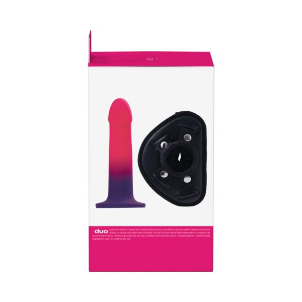 VeDO Duo Silicone Dildo (Non-Vibrating) with Harness Pink/Purple - Image 6