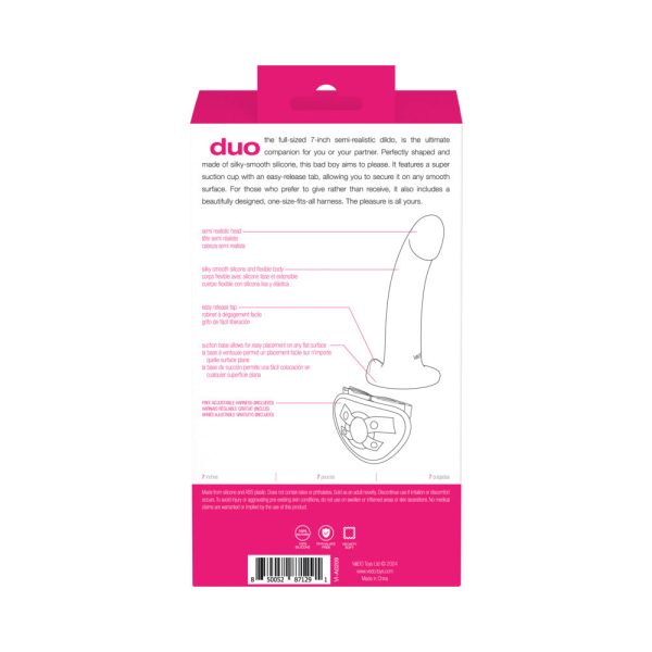 VeDO Duo Silicone Dildo (Non-Vibrating) with Harness Pink/Purple - Image 8