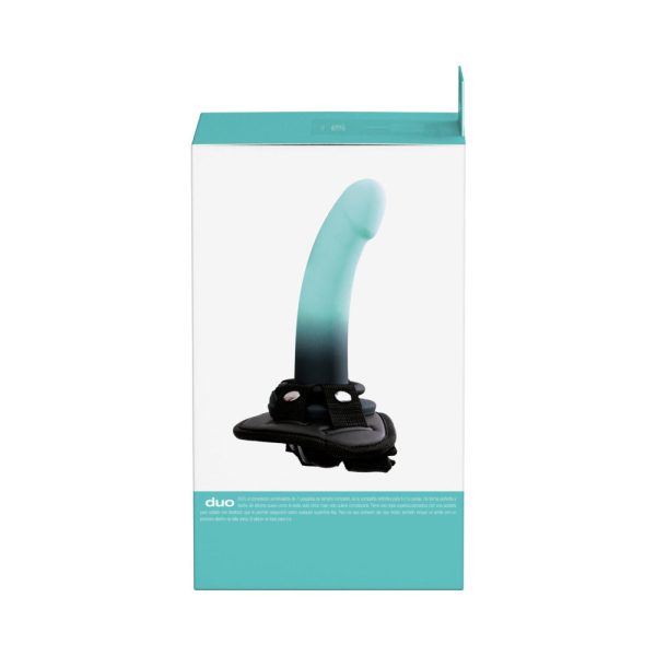 VeDO Duo Silicone Dildo (Non-Vibrating) with Harness Turquoise/Black - Image 7
