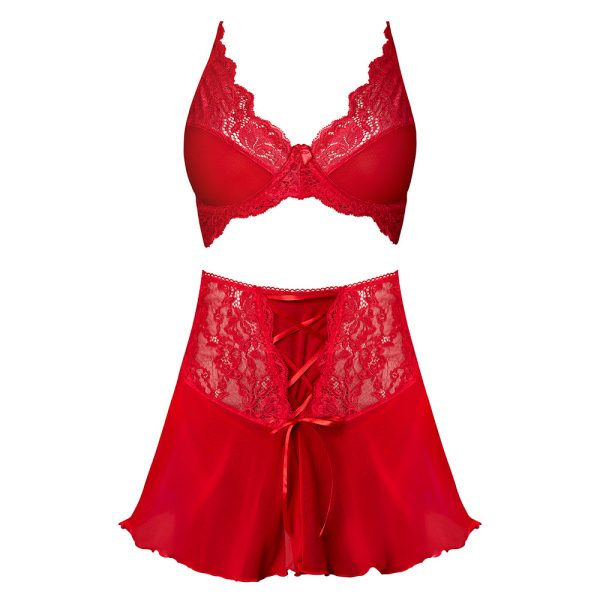 Magic Silk Sugar High Bralette, Cincher Skirt & Thong Set Red L/XL - Image 5