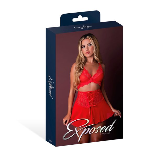 Magic Silk Sugar High Bralette, Cincher Skirt & Thong Set Red L/XL - Image 7