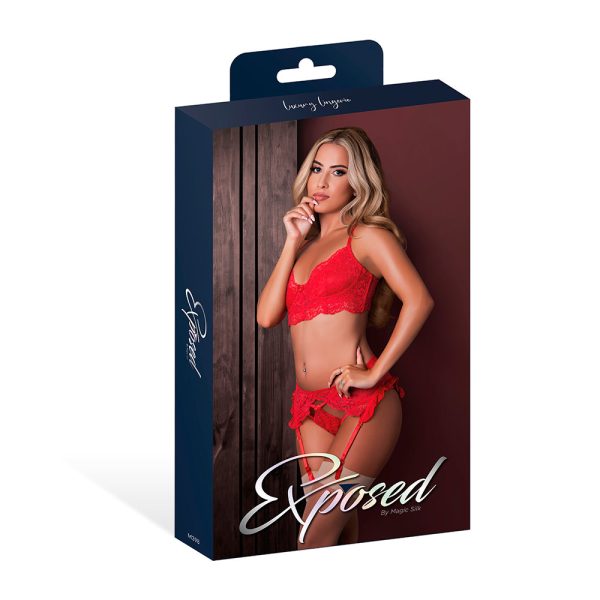 Magic Silk Sugar High Bra, Garter & Panty Set Red S/M - Image 4