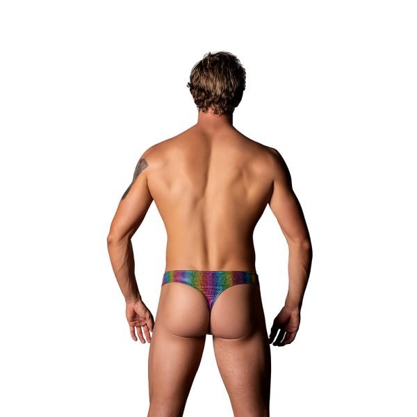 Male Power Pack & Play Thong with Front Condom Pouch Rainbow L/XL - Image 2