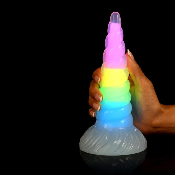 Creature Cocks Uni-Glow Glow-in-the-Dark Rainbow Silicone Dildo - Image 7