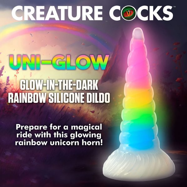 Creature Cocks Uni-Glow Glow-in-the-Dark Rainbow Silicone Dildo - Image 9