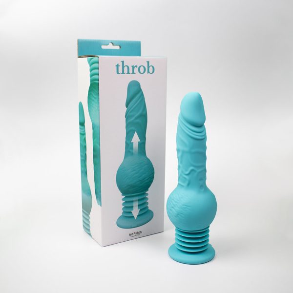 Throb Thrusting Dildo with Balls & Suction Cup Multi-Speed Silicone Teal - Image 2