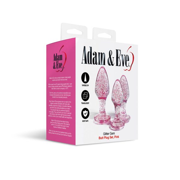 Adam & Eve Glitter Gem Butt Plug Set Pink - Image 5
