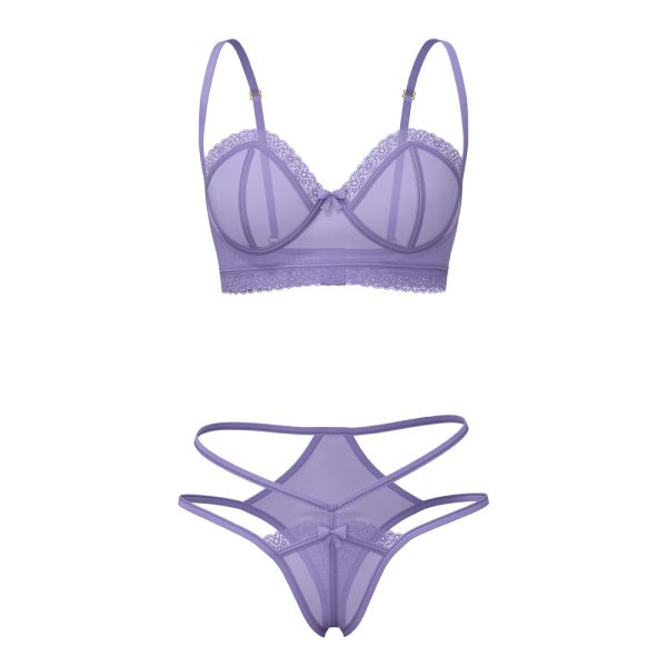 Magic Silk Sheer Passion Demi Bra & High Cut Tanga Very Peri Queen Size - Image 4
