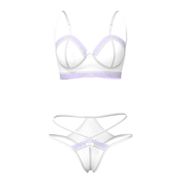 Magic Silk Sheer Passion Demi Bra & High Cut Tanga White/Lavender S/M - Image 4