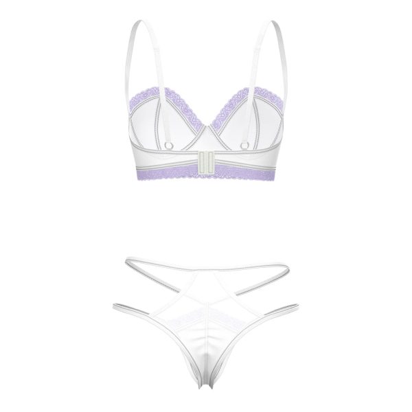 Magic Silk Sheer Passion Demi Bra & High Cut Tanga White/Lavender Queen Size - Image 6