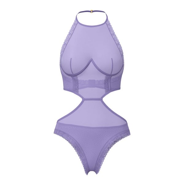 Magic Silk Sheer Passion Halter Teddy Very Peri Queen Size - Image 4