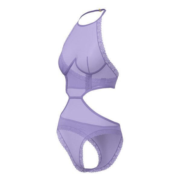 Magic Silk Sheer Passion Halter Teddy Very Peri Queen Size - Image 5