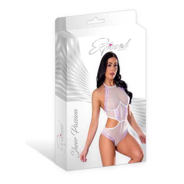 Magic Silk Sheer Passion Halter Teddy White/Lavender S/M - Image 7