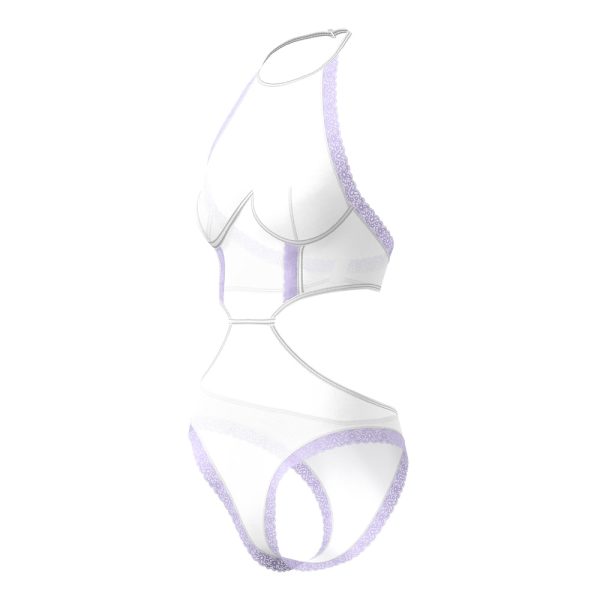 Magic Silk Sheer Passion Halter Teddy White/Lavender Queen Size - Image 8