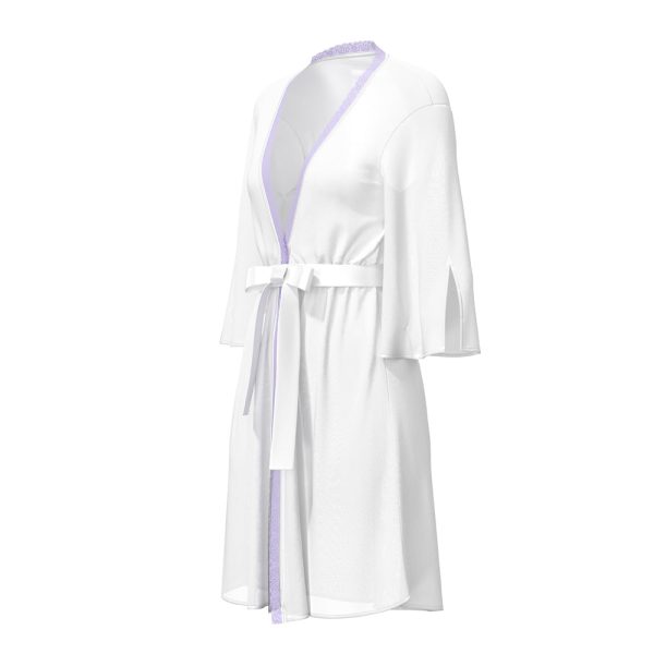 Magic Silk Sheer Passion Flutter Sleeve Robe White/Lavender L/XL - Image 5