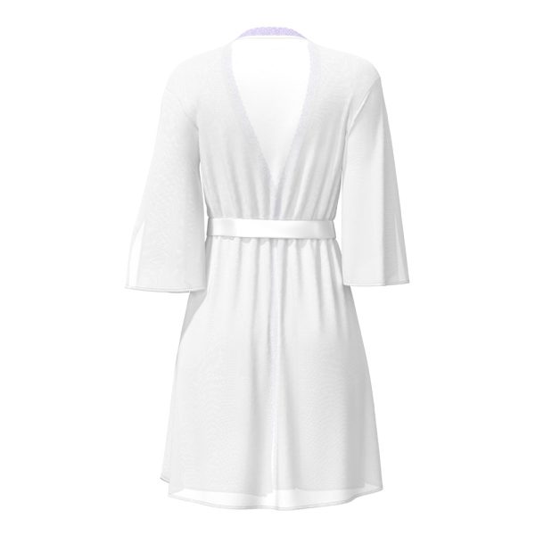 Magic Silk Sheer Passion Flutter Sleeve Robe White/Lavender L/XL - Image 9