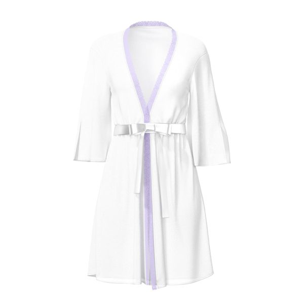 Magic Silk Sheer Passion Flutter Sleeve Robe White/Lavender Queen Size - Image 7