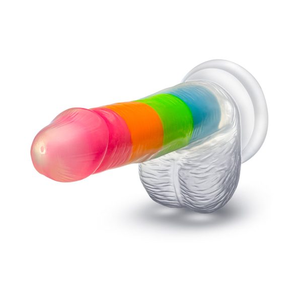 Neo Elite Glow-in-the-Dark Rainbow Rave 6.5 in. Silicone Dual Density Dildo - Image 4