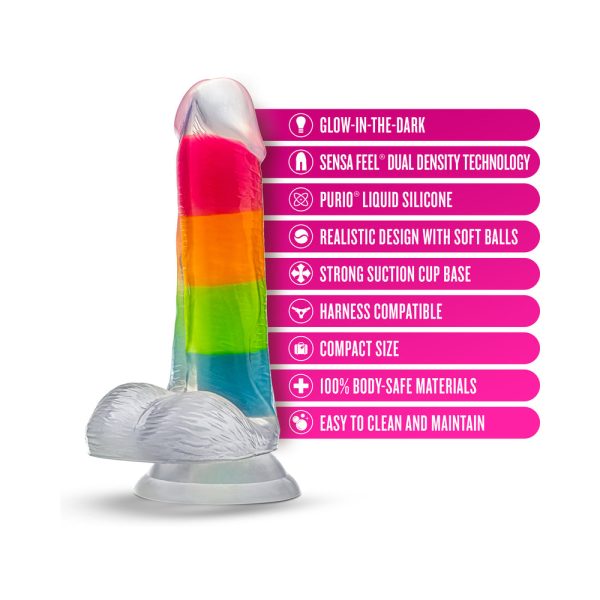 Neo Elite Glow-in-the-Dark Rainbow Rave 6.5 in. Silicone Dual Density Dildo - Image 6