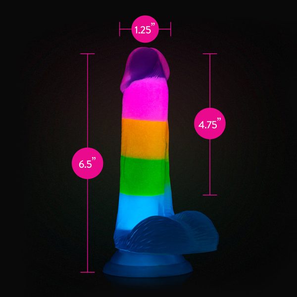 Neo Elite Glow-in-the-Dark Rainbow Rave 6.5 in. Silicone Dual Density Dildo - Image 7
