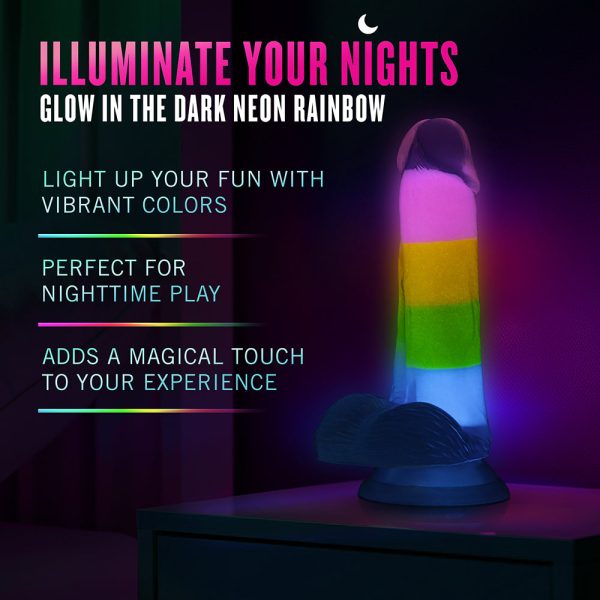 Neo Elite Glow-in-the-Dark Rainbow Rave 6.5 in. Silicone Dual Density Dildo - Image 8