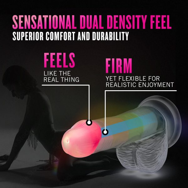 Neo Elite Glow-in-the-Dark Rainbow Rave 6.5 in. Silicone Dual Density Dildo - Image 9