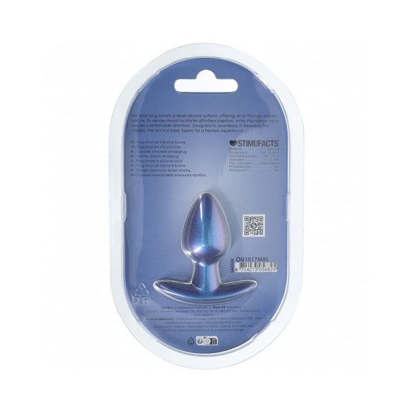 Ouch! Smooth Silicone Anal Plug Small 2.6 in. Metallic Blue - Image 3