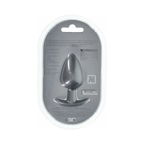 Ouch! Smooth Silicone Anal Plug Large 3.5 in. Gun Metal - Image 3