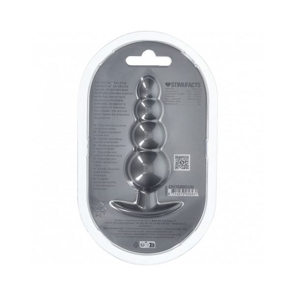 Ouch! Smooth Silicone Beaded Anal Plug 4.6 in. Gun Metal - Image 3
