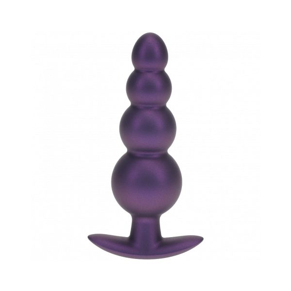 Ouch! Smooth Silicone Beaded Anal Plug 4.6 in. Metallic Purple - Image 2