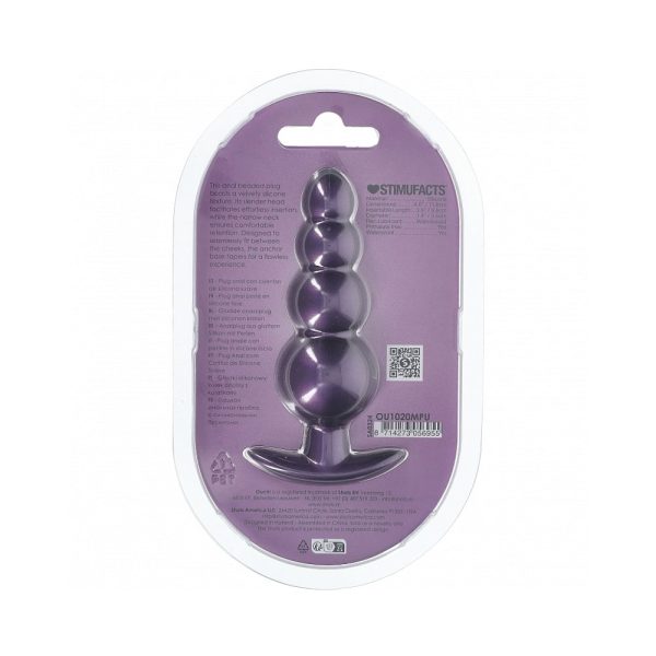 Ouch! Smooth Silicone Beaded Anal Plug 4.6 in. Metallic Purple - Image 3