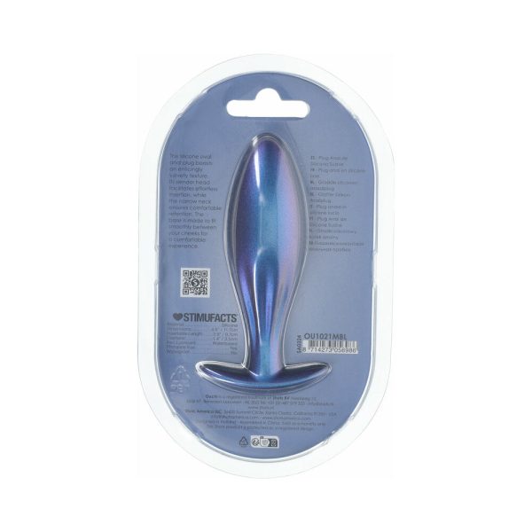 Ouch! Smooth Silicone Oval Anal Plug 4.6 in. Metallic Blue - Image 3