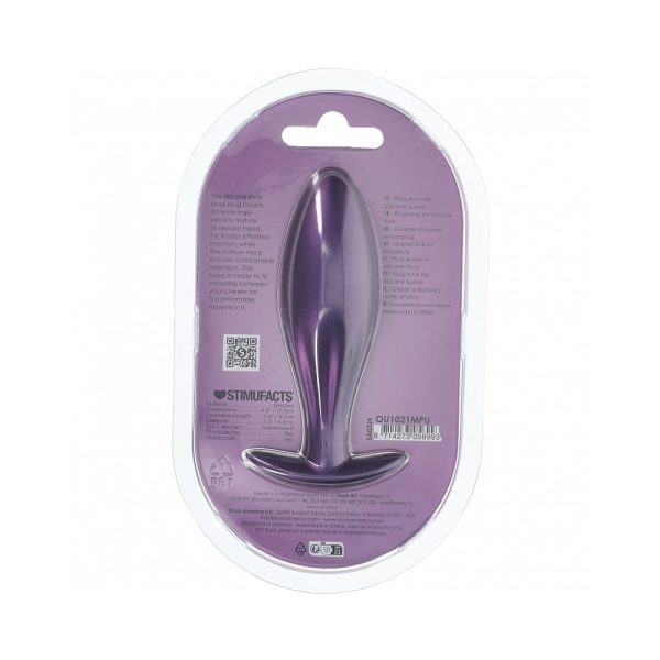 Ouch! Smooth Silicone Oval Anal Plug 4.6 in. Metallic Purple - Image 3