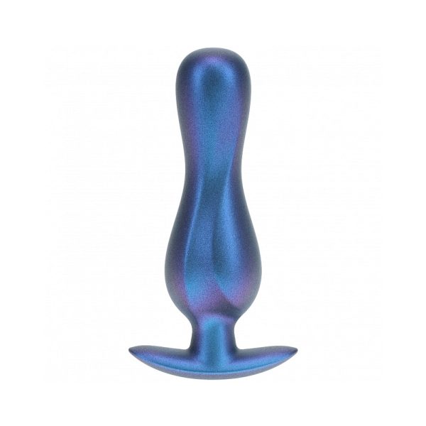 Ouch! Smooth Silicone Curvy Anal Plug 4.6 in. Metallic Blue - Image 2