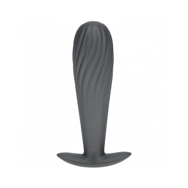 Ouch! Smooth Silicone Ribbed Anal Plug 4.6 in. Gun Metal - Image 2