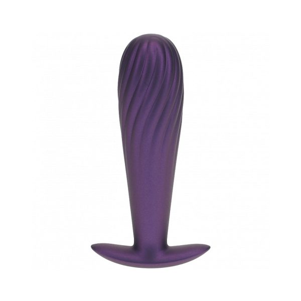 Ouch! Smooth Silicone Ribbed Anal Plug 4.6 in. Metallic Purple - Image 2