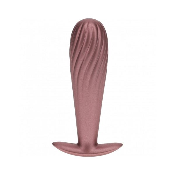 Ouch! Smooth Silicone Ribbed Anal Plug 4.6 in. Rose Gold - Image 2