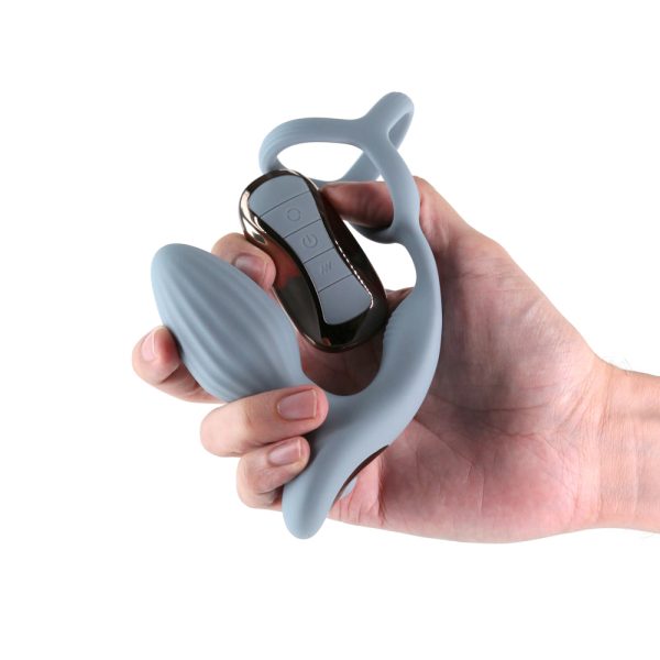 Renegade Pinnacle Rechargeable Cockring and Gyrating Plug with Remote Gray - Image 3