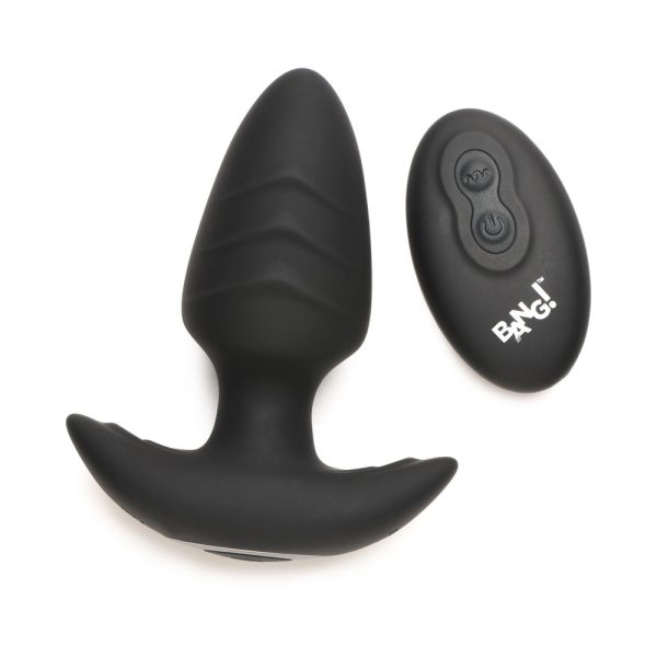 BANG! Rotating & Vibrating Silicone Butt Plug with Remote Black - Image 2