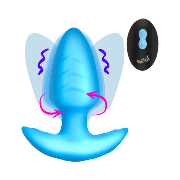 BANG! Rotating & Vibrating Silicone Butt Plug with Remote Blue - Image 8