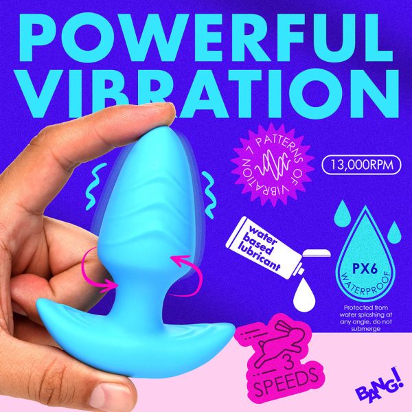 BANG! Rotating & Vibrating Silicone Butt Plug with Remote Blue - Image 10