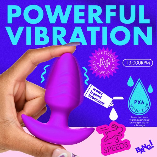 BANG! Rotating & Vibrating Silicone Butt Plug with Remote Purple - Image 9