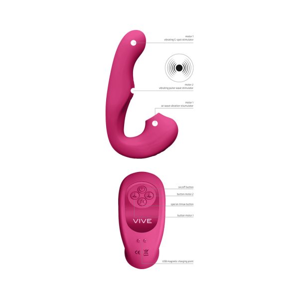 VIVE ZAKI Rechargeable Silicone Airwave Pulse Wave Vibrating G-Spot Vibrator Pink - Image 6