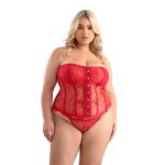 Fantasy Lingerie Eyelash Lace Corset with Busk Front, Lace-Up Back & Matching G-String Panty 2XL