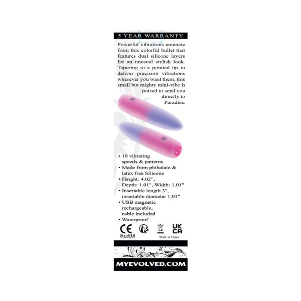 Evolved Paradise Bullet Rechargeable Dual Layer Silicone Bullet Vibrator Pink/Purple - Image 9
