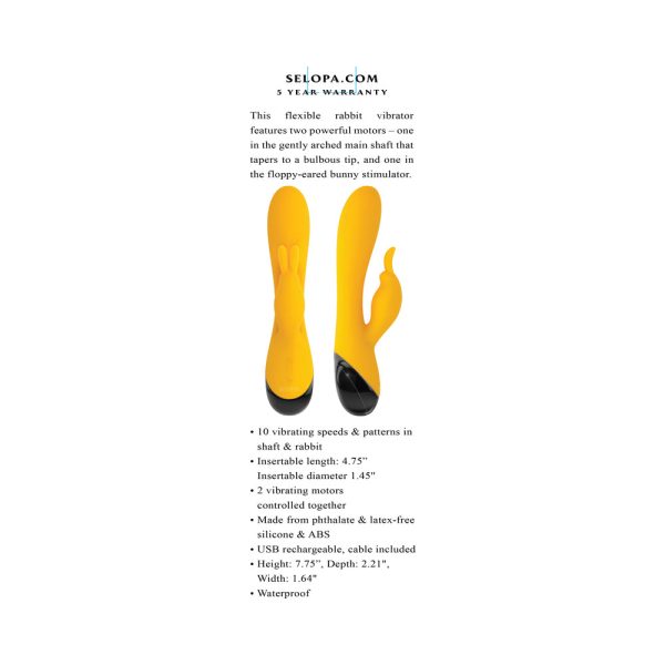 Selopa Buzzz Bunny Rechargeable Silicone Flexible Rabbit Vibrator Yellow - Image 10
