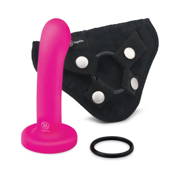 Together Pop 5 in. Silicone Dildo and Harness Set Pink - Image 2