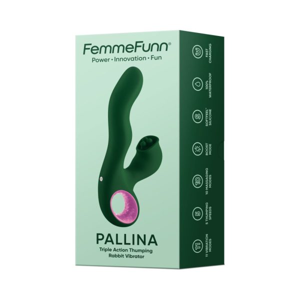 FemmeFunn Pallina Triple Action Thumping Rabbit Vibrator Dark Green - Image 9