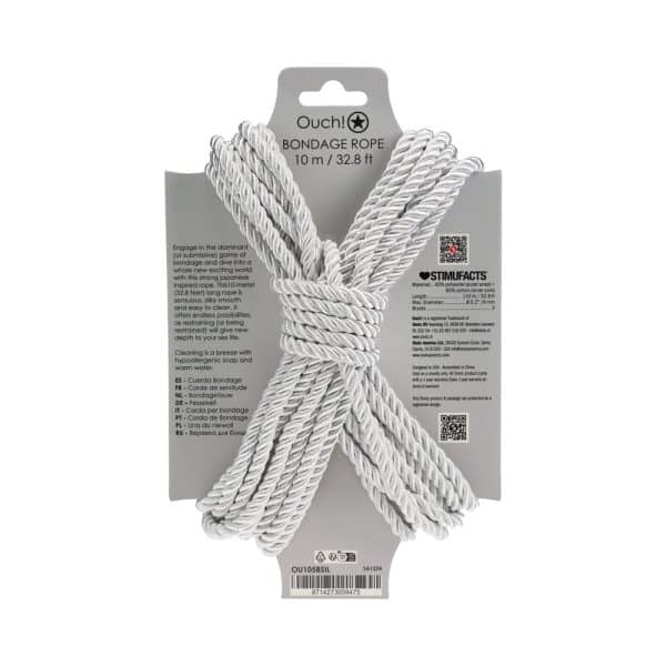 Ouch! Bondage Rope 10 m Nylon Silver - Image 2