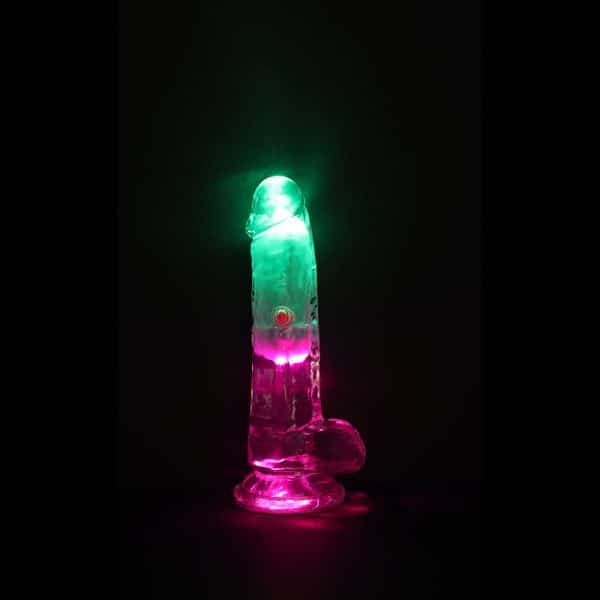 RealRock Wireless Rechargeable Remote Control LED Vibrating 6 in. Dildo with Balls Clear - Image 6